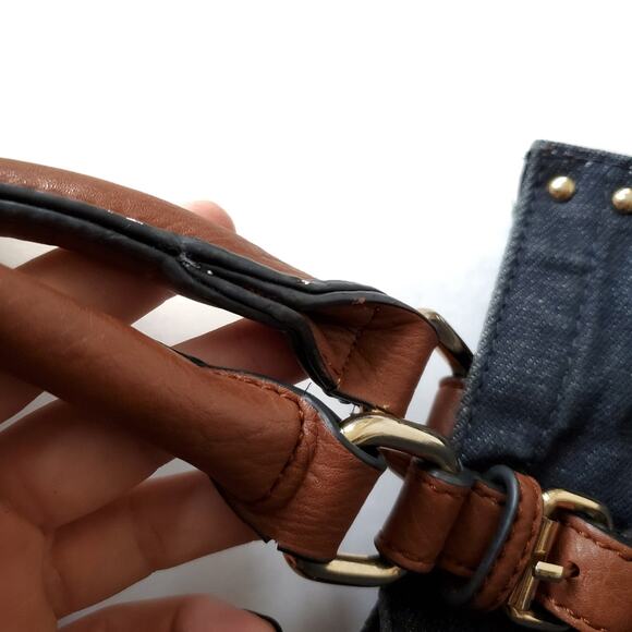 Black Rivet | Canvas Leather Riveted Shoulder Bag - Picture 13 of 13